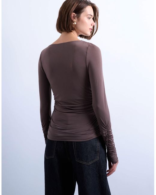 TOPSHOP Purple Asymmetric Ruched Long Sleeve Top