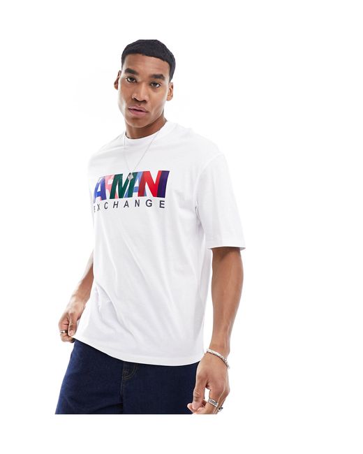 Armani Exchange White Multi Logo Comfort Fit T-shirt for men