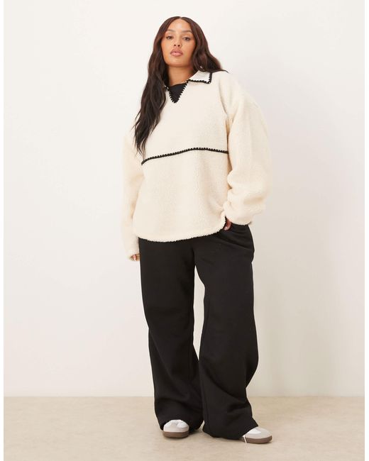 ASOS Natural Asos Design Curve Borg Pullover Sweat With Blanket Stitch Detail