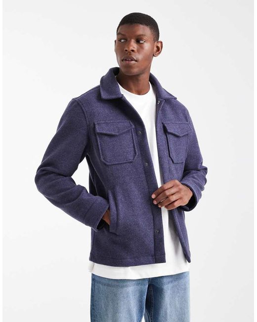 Brave Soul Blue Button Up Shacket for men