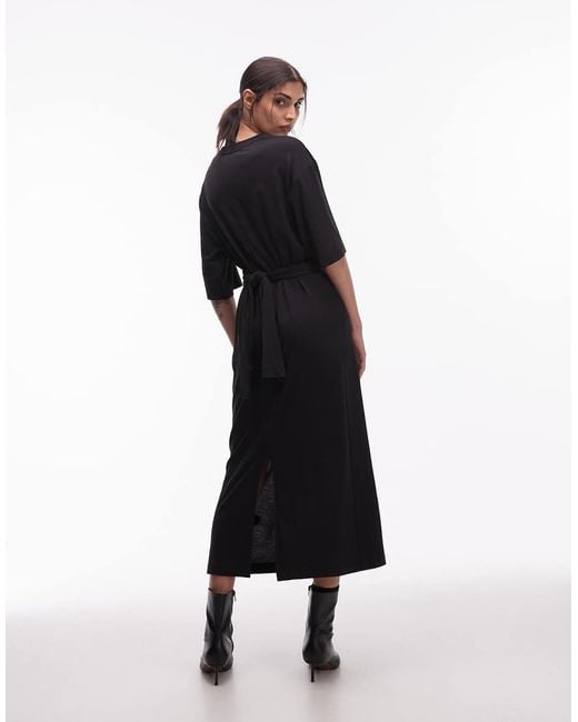 ARKET Black Cotton Blend Half Sleeve Wrap Waist Midaxi Dress