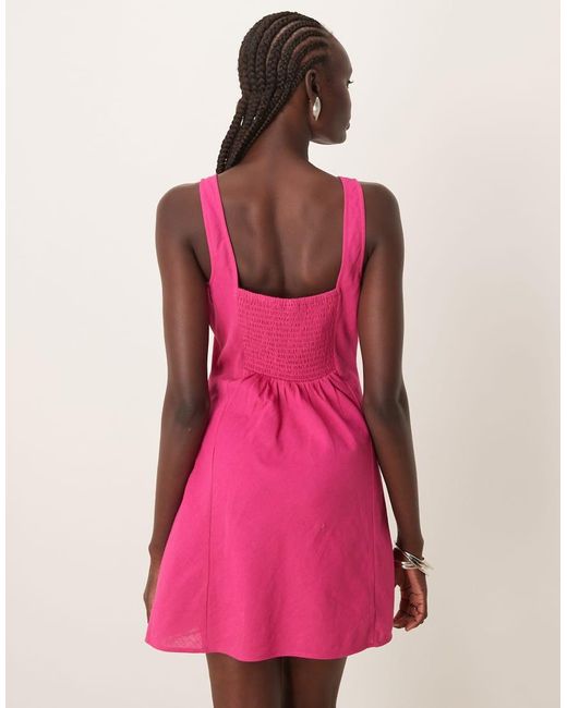 ASOS Pink Square High Neck Mini Sundress With Shirred Back