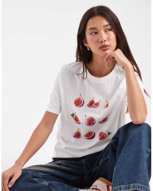 Pieces White Fig Graphic Print Oversized T-shirt