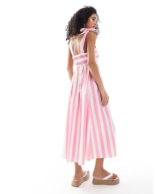 New Look Pink Striped Poplin Midi Dress