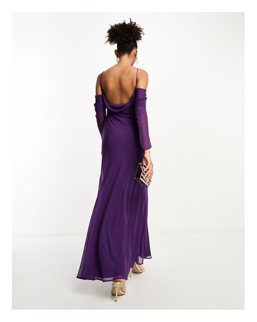 ASOS Purple Cami Cowl Maxi Dress With Cold Shoulder Sleeve