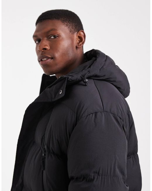 Brave Soul Black Hooded Puffer Coat for men