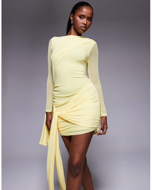 ASOS Blue Mesh Tie Shoulder Mini Dress With Knot Drape Detail