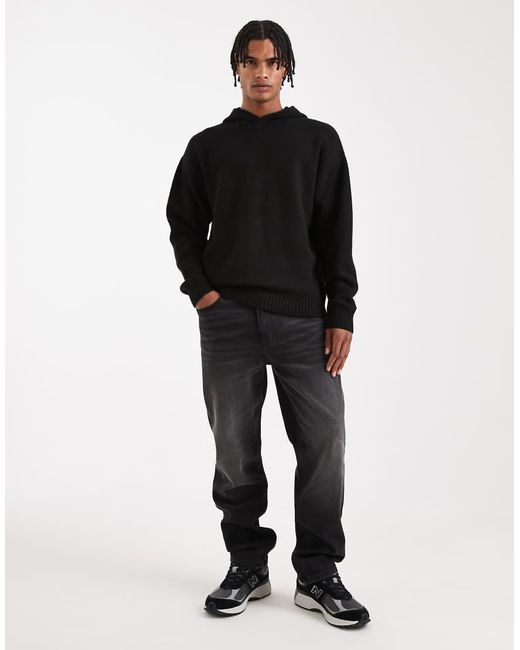 Jack & Jones Black Fluffy Knitted Hoodie for men
