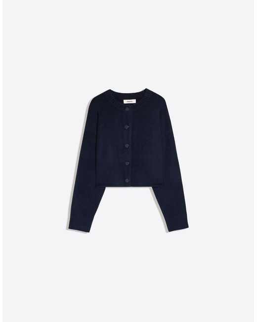 Bershka Blue Round Neck Button-up Knit Cardigan