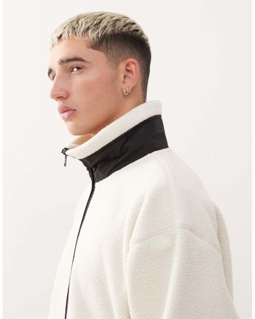 Weekday Natural Half Zip Borg Fleece Sweatshirt for men