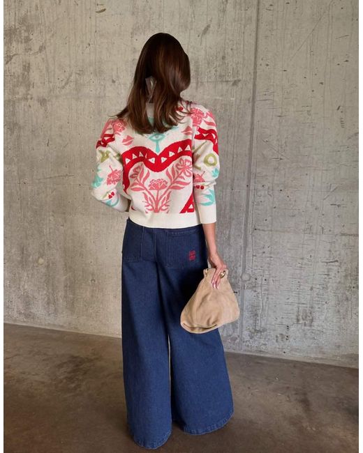 Never Fully Dressed Red Knit Crew Neck Cardigan