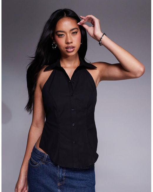 ASOS Black – ärmellose neckholder-hemdbluse