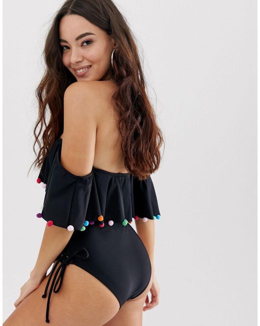 black pom pom swimsuit