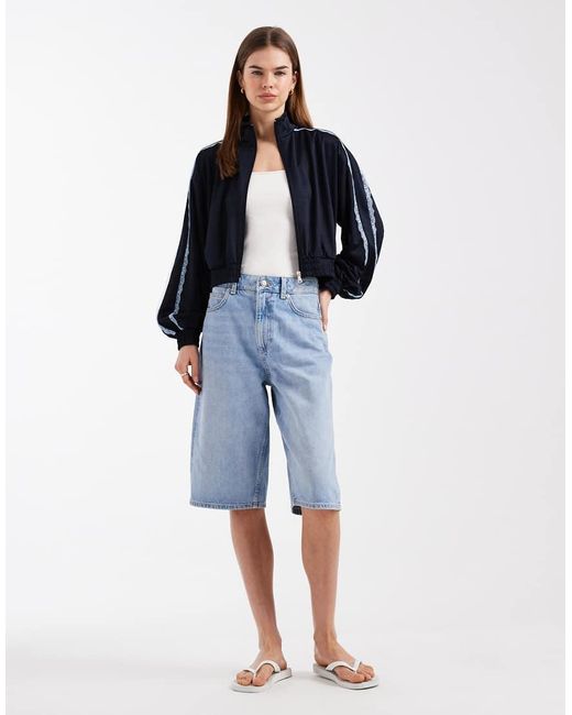 ASOS Blue Lace Trim Detail Funnel Neck Tricot Track Jacket