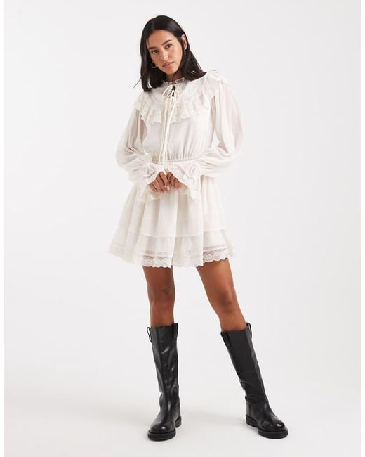 Miss Selfridge Natural Chiffon Victoriana Ruffle Mini Dress