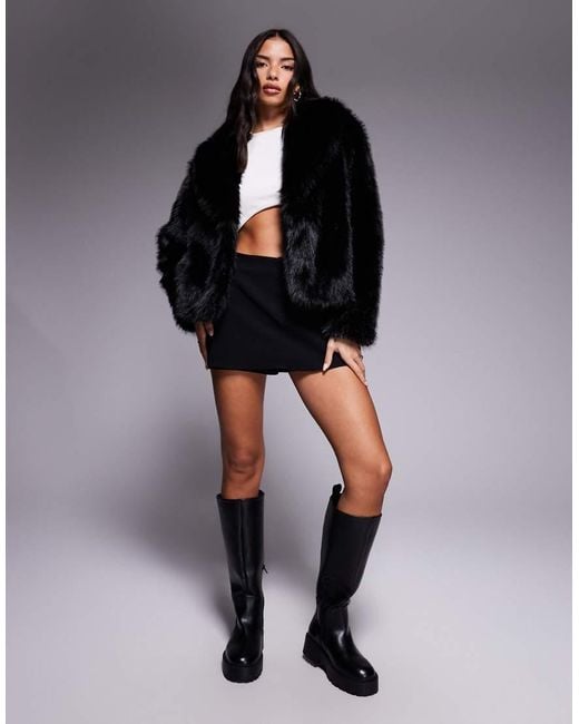 ASOS Black Shawl Collar Faux Fur Jacket