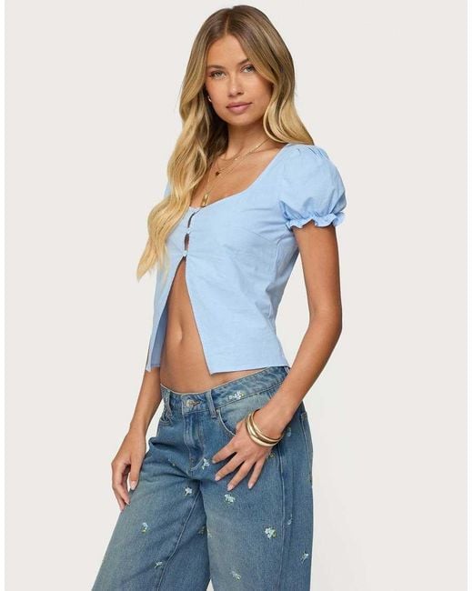 Edikted Blue Dorothea Split Front Top