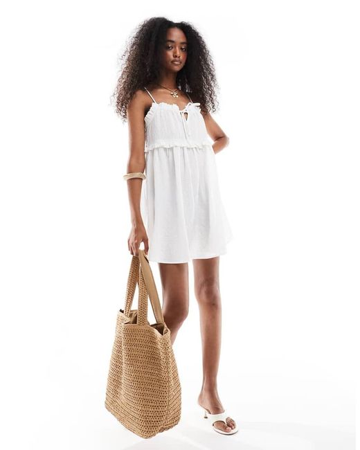 Wednesday's Girl White Tie-detail Mini Cami Dress