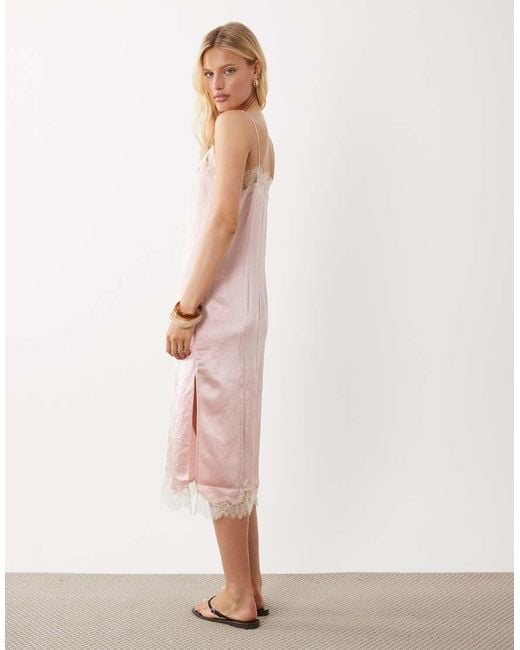ARKET Pink Lace Midi Slip Dress