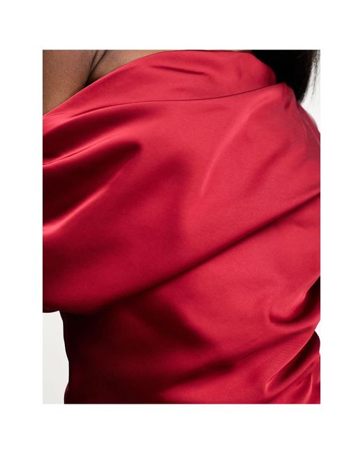 Abercrombie & Fitch Red Satin Aysmmetric Draped Top