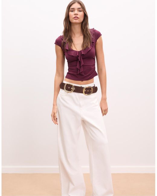 Top en polyamide à volants Stradivarius en coloris Purple