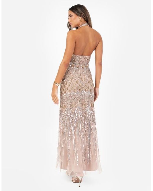Maya Pink Embellished Halter Neck Open Back Maxi Dress