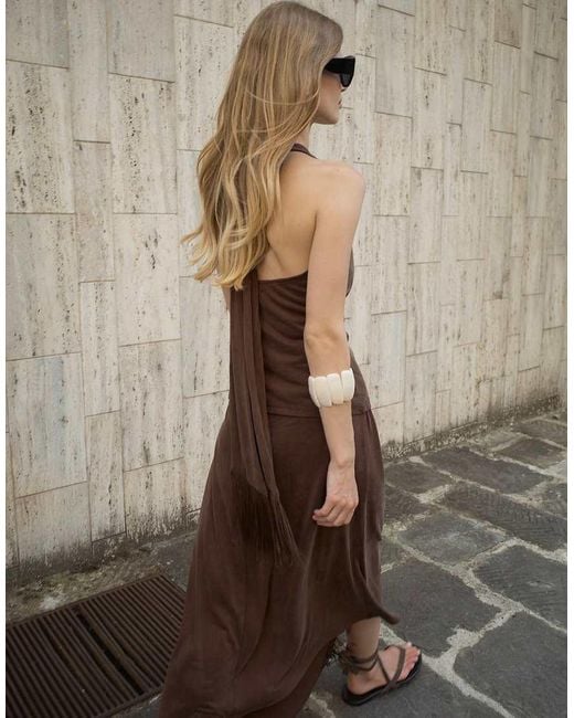 NA-KD Brown Tie Fringe Slanted Modal Skirt