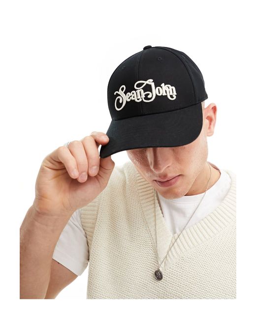 Cappello con visiera rétro con logo di Sean John in Black da Uomo