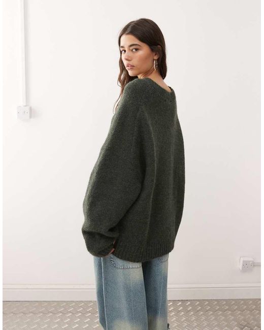 Weekday Green Wool Blend Super Oversized V Neck Jumper