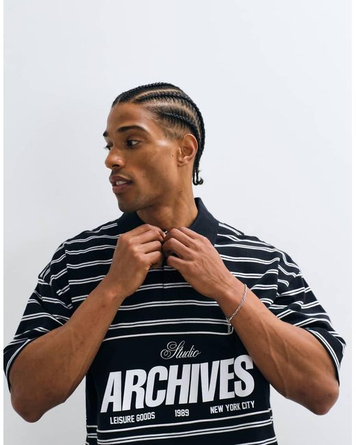 ASOS White Oversized Polo With And Stripe for men