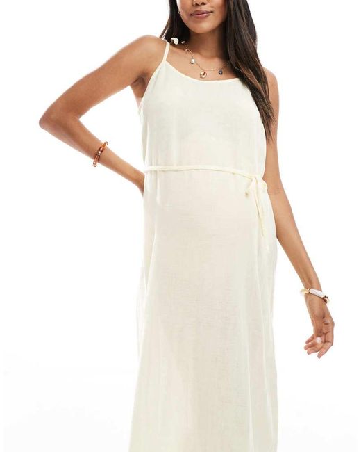 Mama.licious White Mamalicious Maternity Textured Strappy Midi Dress With Tie Waist