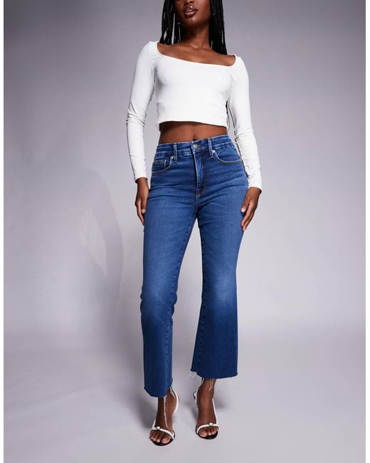 GOOD AMERICAN Blue Soft Tech Good Legs Cropped Mini Boot Jeans
