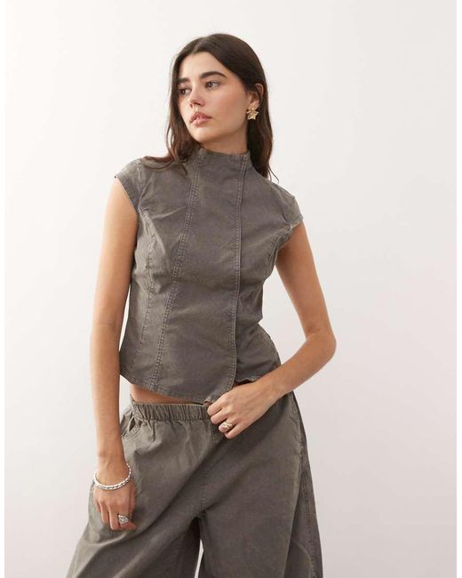 Weekday Brown Co-Ord High Neck Cap Sleeve Top