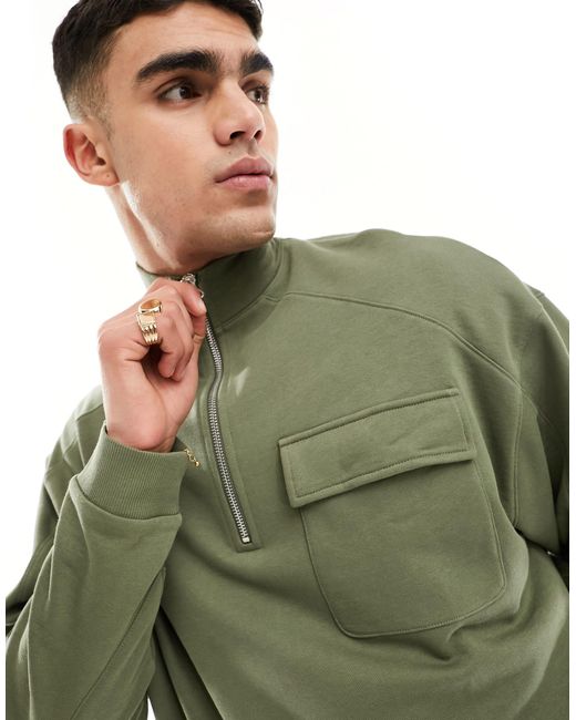 ASOS Green Oversized Half Zip Funnel Neck Sweatshirt for men
