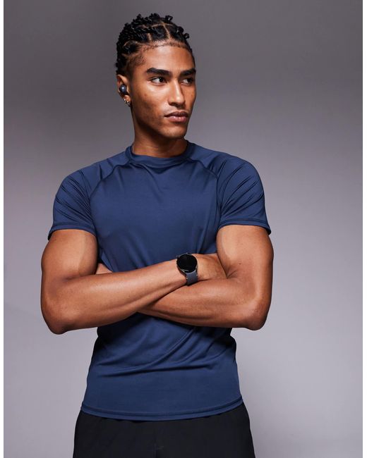 4505 – körperbetontes baselayer-trainings-t-shirt aus schnell trocknendem material in Blue für Herren