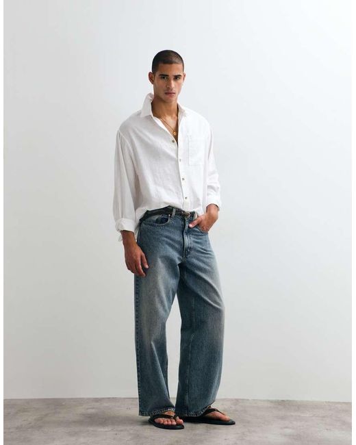 ASOS White Oversized Linen Blend Shirt for men