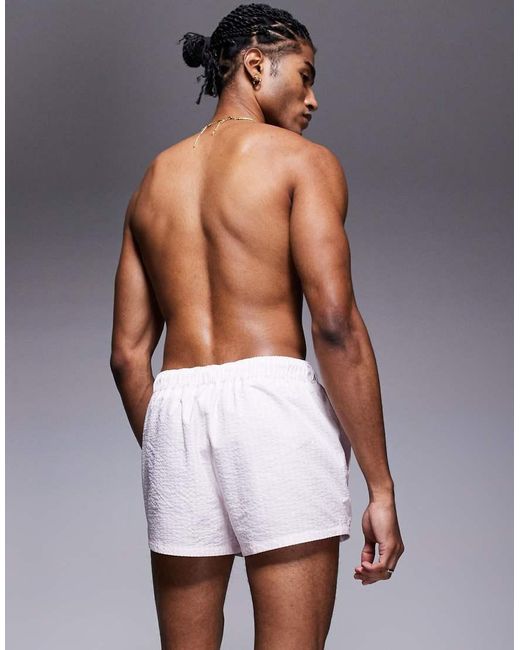 ASOS White Seersucker Swim Shorts for men