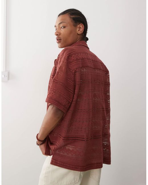 Reclaimed (vintage) Red Limited Edition Short Sleeve Crochet Lace Shirt