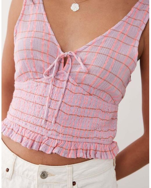 Rip Curl Pink Rip Curl Gingham Shirred Beach Top