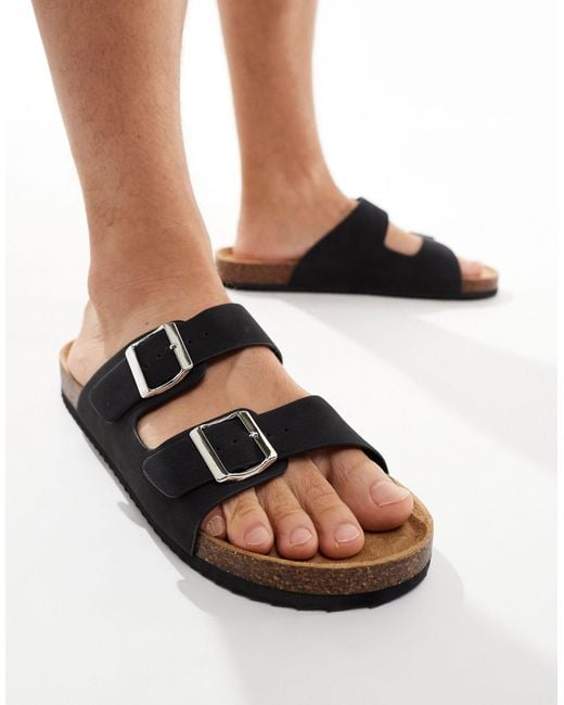 Truffle Collection Black Double Buckle Sandals for men