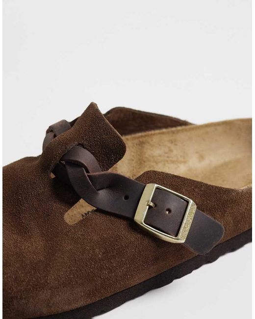 Birkenstock Brown Boston Braided Suede Clogs