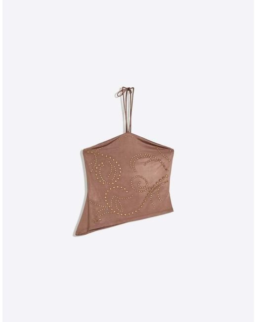 Bershka Brown Studded Halter Top