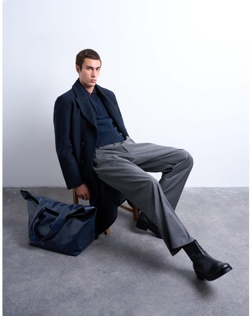 Topman – zweireihiger, strukturierter oversize-mantel in Blue für Herren