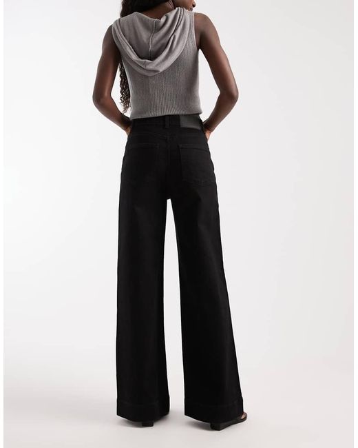 ASOS Black High Rise Wide Leg Jeans With Front Pockets