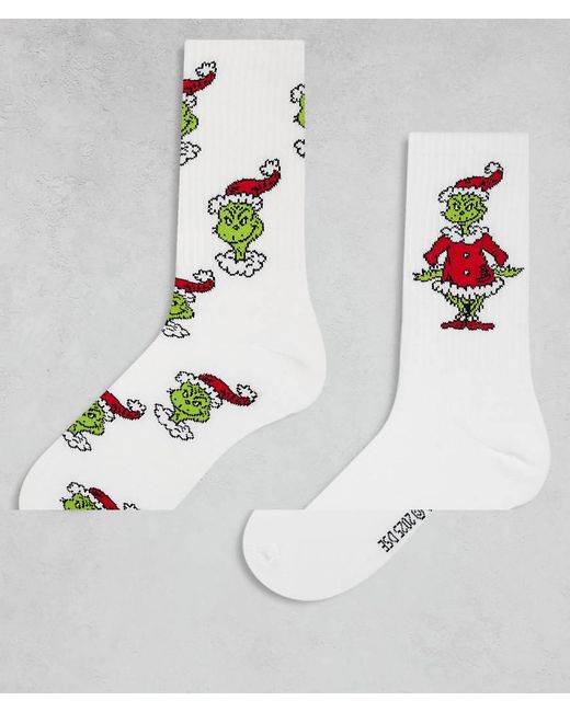 Confezione Da 2 Paia Di Calzini Natalizi Bianchi Con Grafica The Grinch di ASOS in White da Uomo