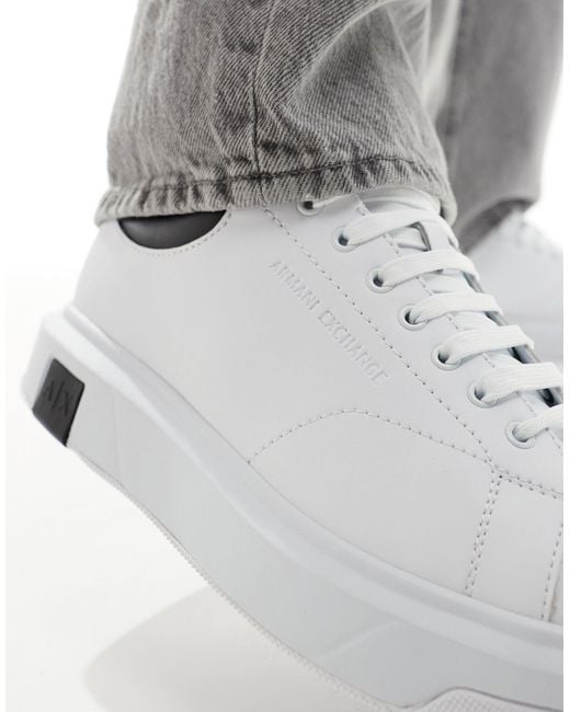 Armani Exchange Gray Contrast Detail Logo Leather Trainers for men