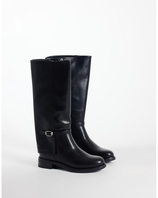 Glamorous Black Riding Knee Boots With Buckle