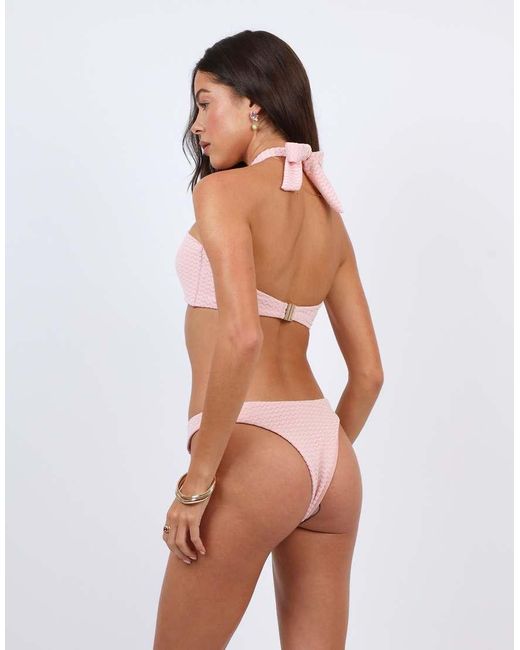 SIMMI Brown Chevron Halter Bikini Top With Ring Detail