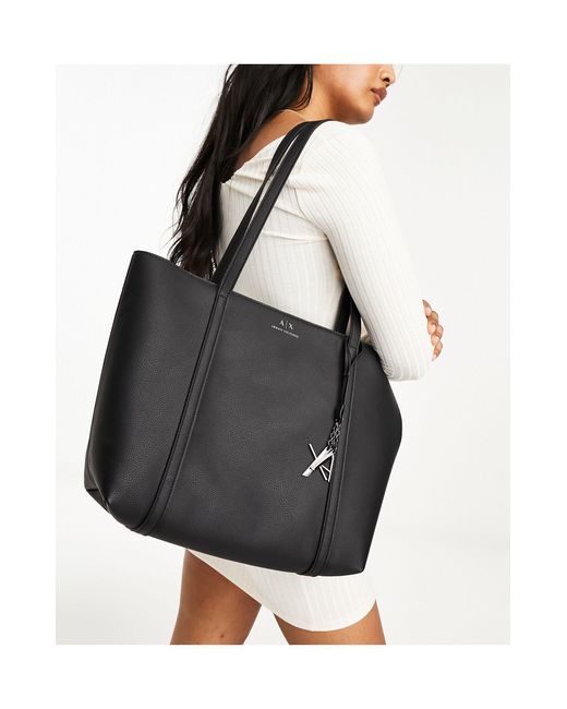 Armani Exchange Logo Tote Bag in Black | Lyst
