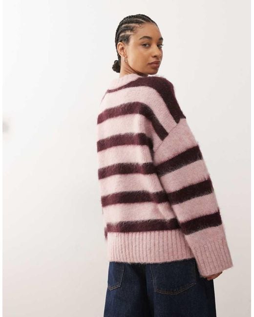 Monki Pink Oversized Fluffy Stripe Jumper